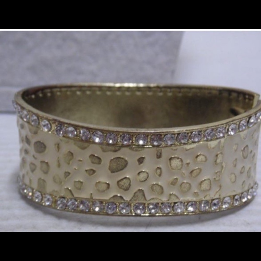 Fab & Blingy Glass Stone Embellished Animal Print Goldtone Hinged Bracelet